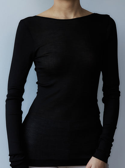 OLIVIA -Deep U-neck long sleeve-【Black】