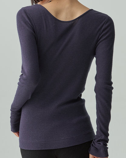 DAKOTA -Deep U-neck long sleeve-【Navy】