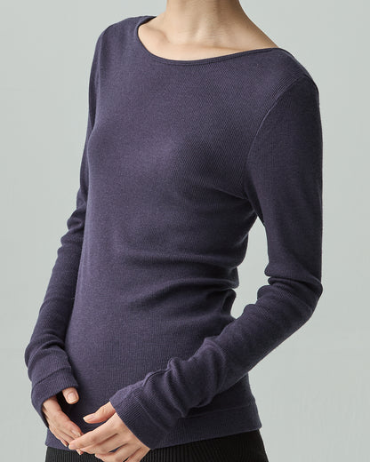 DAKOTA -Deep U-neck long sleeve-【Navy】