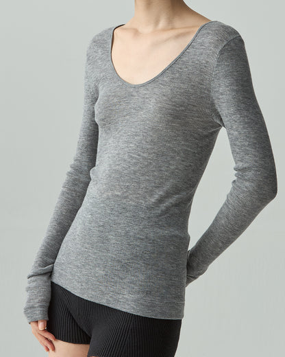 DAKOTA -Deep U-neck long sleeve-【Heather Gray】