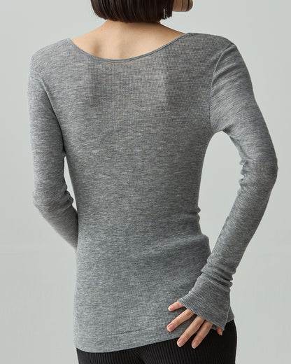 DAKOTA -Deep U-neck long sleeve-【Heather Gray】