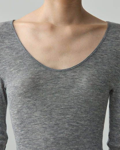 DAKOTA -Deep U-neck long sleeve-【Heather Gray】