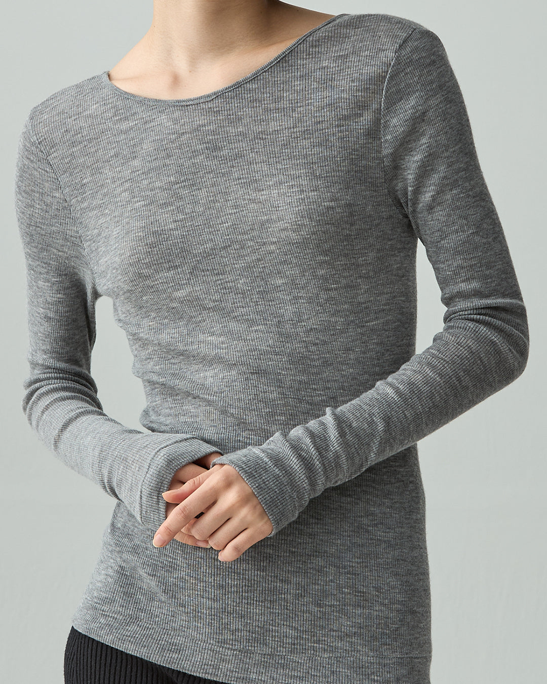 DAKOTA -Deep U-neck long sleeve-【Heather Gray】