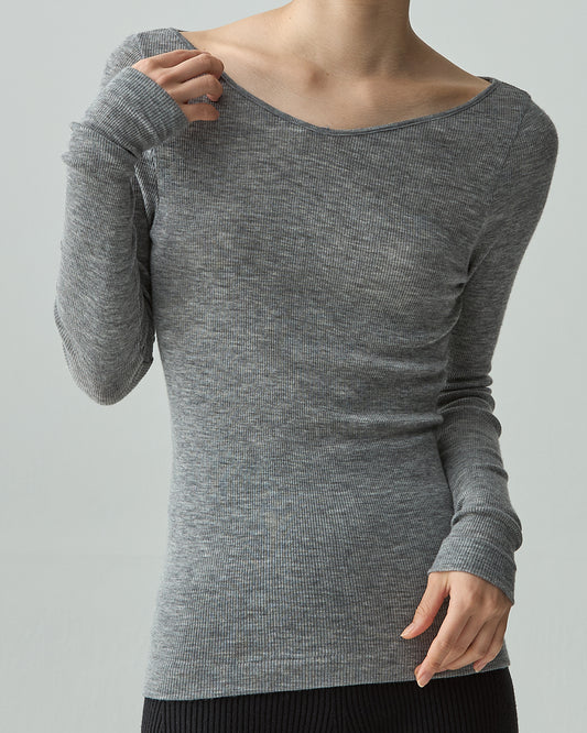 BILLIE -Double V-neck long sleeve-【Heather Gray】