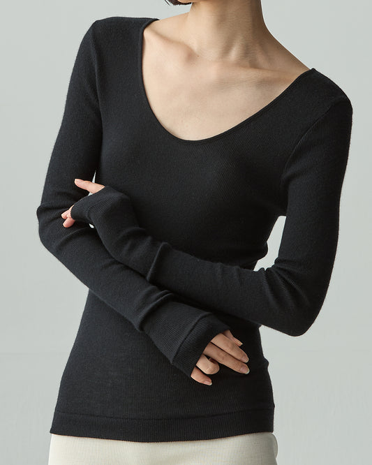 DAKOTA -Deep U-neck long sleeve-【Black】