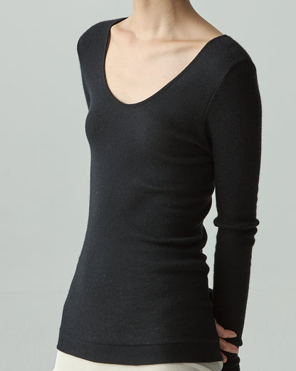 DAKOTA -Deep U-neck long sleeve-【Black】