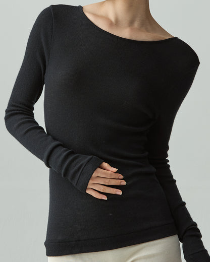 DAKOTA -Deep U-neck long sleeve-【Black】