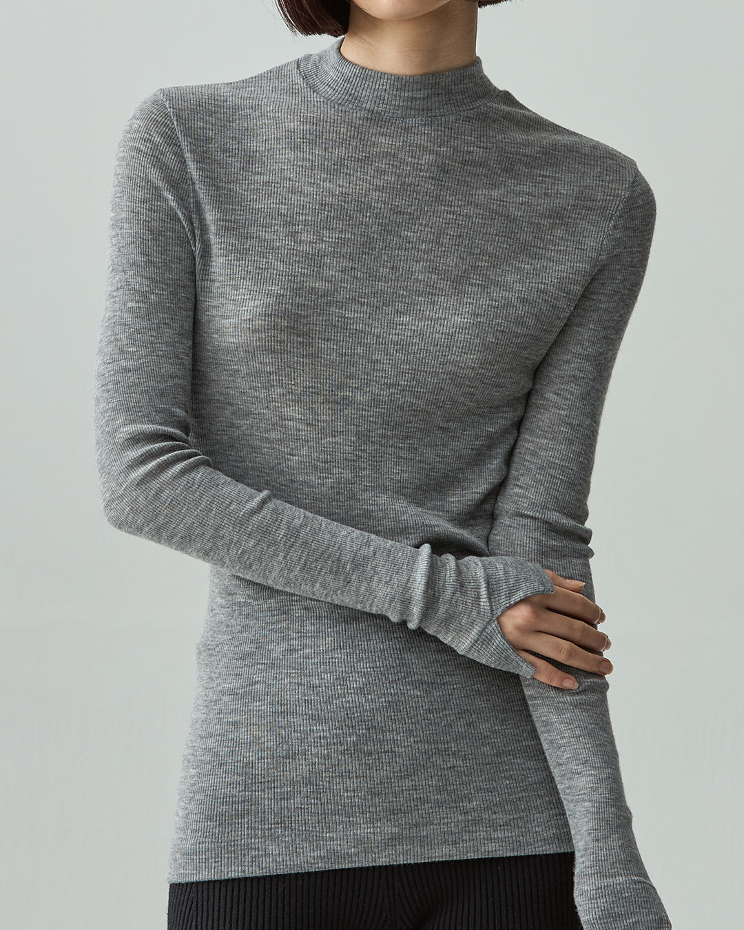 GIA -Mock neck long sleeve-【Hether Gray】