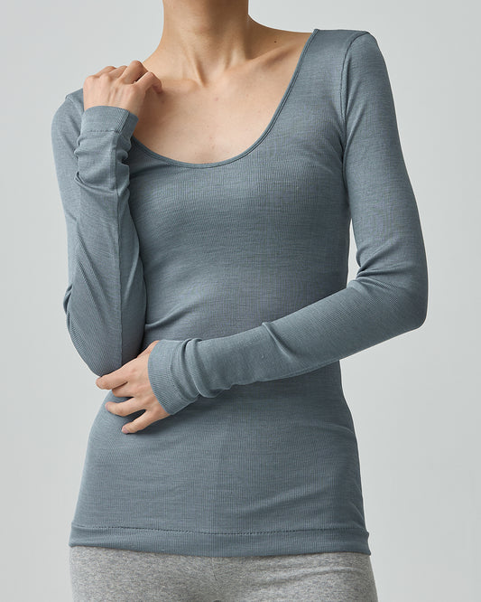 OLIVIA -Deep U-neck long sleeve-【Ocean】