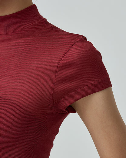 ROSE -Mock neck half sleeve-【Vintage Red】