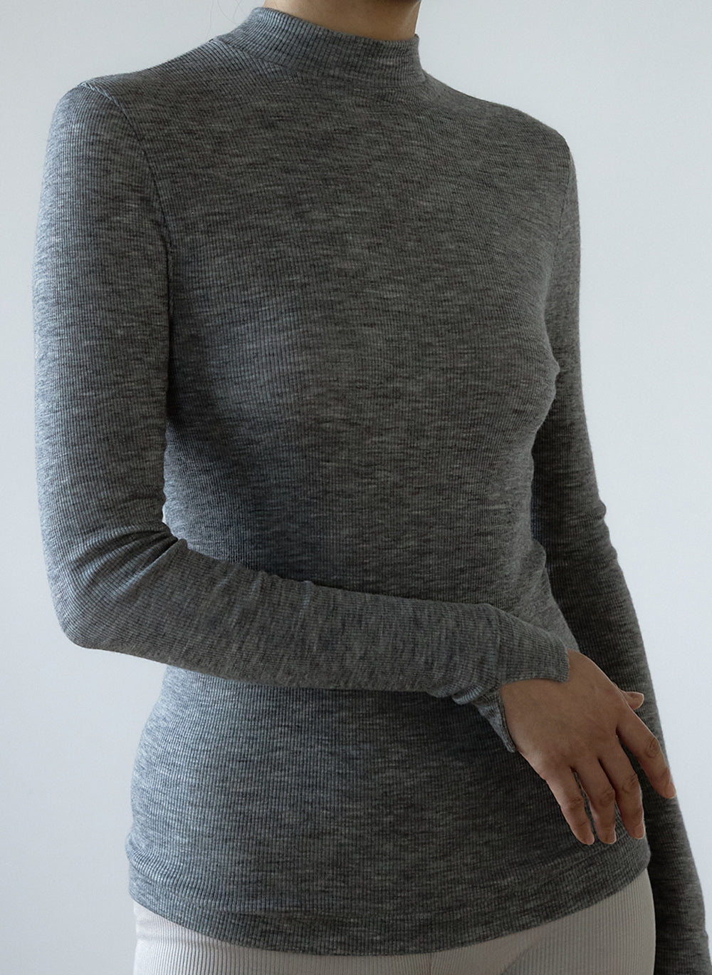 GIA -Mock neck long sleeve-【Hether Gray】