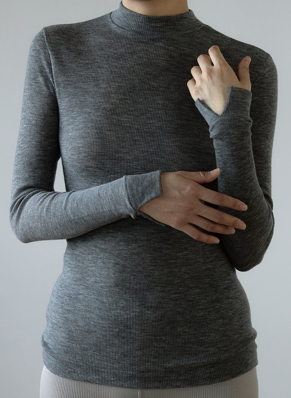 GIA -Mock neck long sleeve-【Hether Gray】