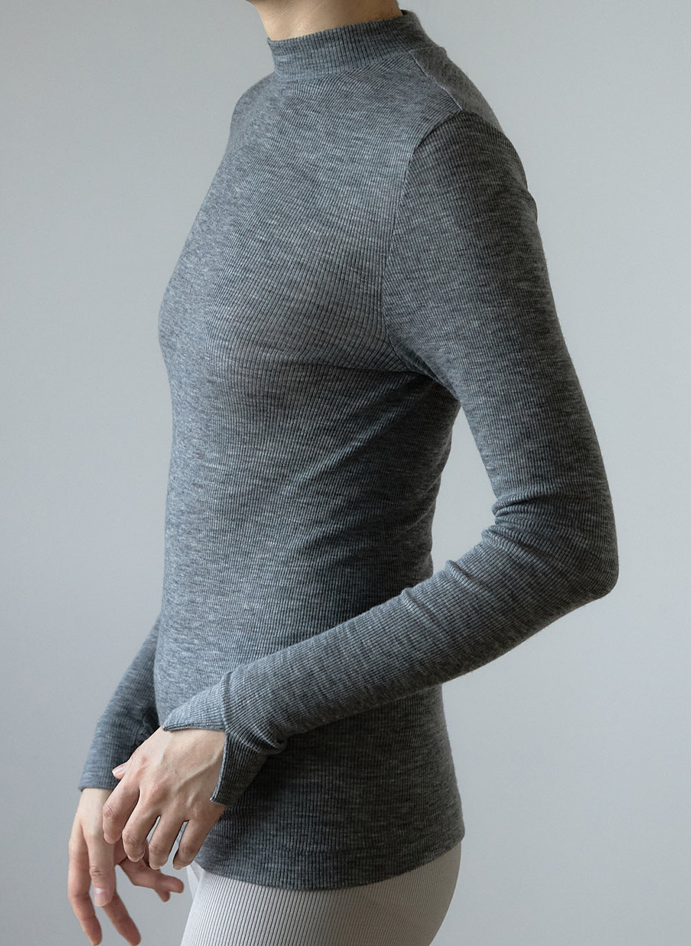 GIA -Mock neck long sleeve-【Hether Gray】