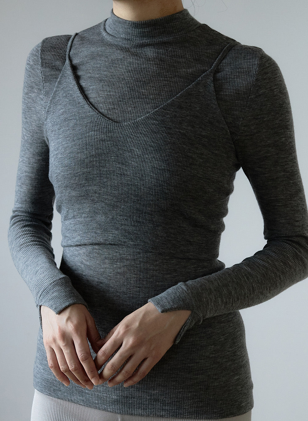 GIA -Mock neck long sleeve-【Hether Gray】